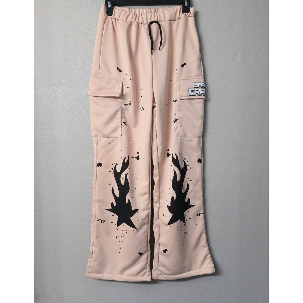 Shein Teen Pink Flame Star Graphic Cargo Sweatpants Wide Leg Streetwear Sz 14Y